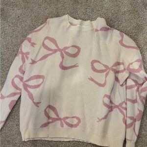 Altar'd State Cream Crewneck Sweater with Pink Bow Motif